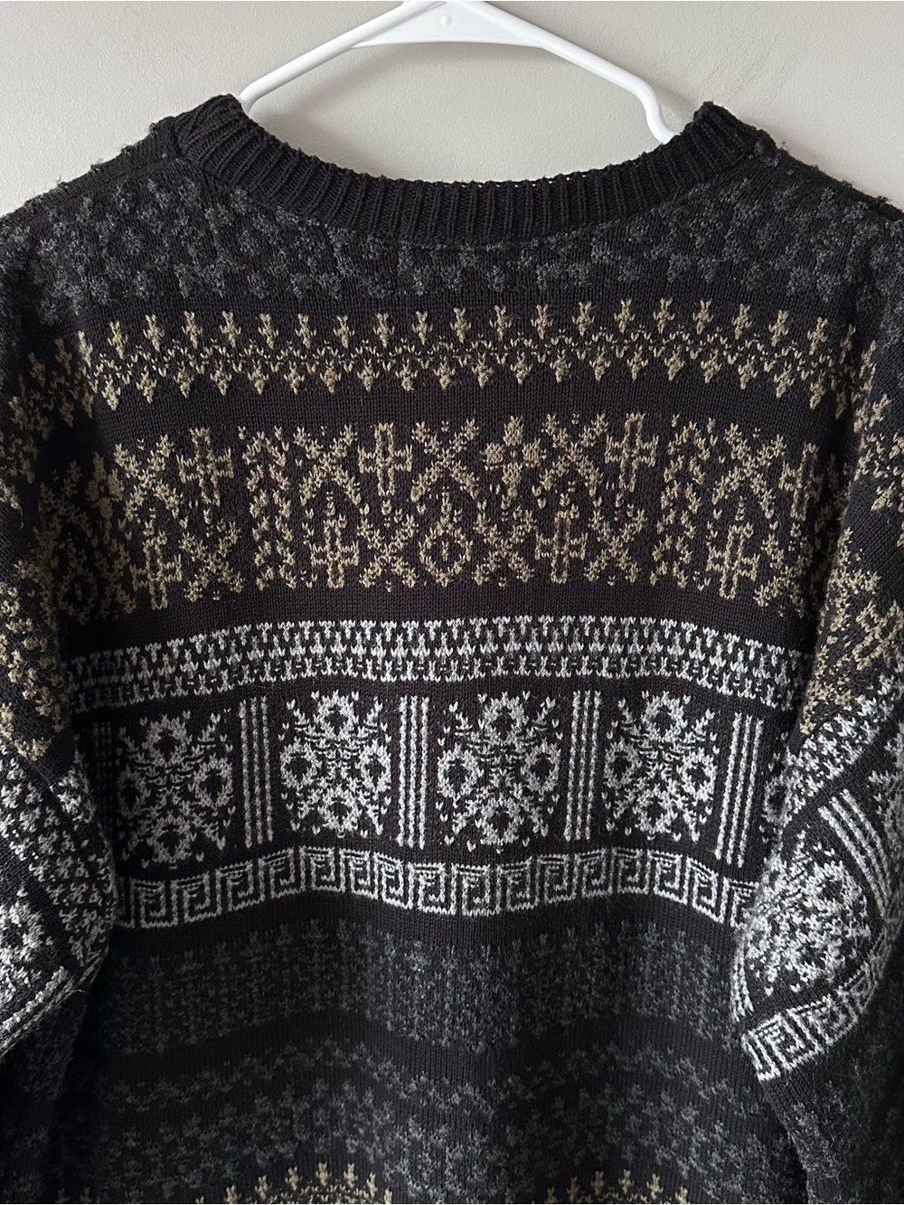 VTG 90s TLC by Lambert Geometric Fair Isle Grandpa Sweater Mens L Black Made USA - Picture 8 of 13